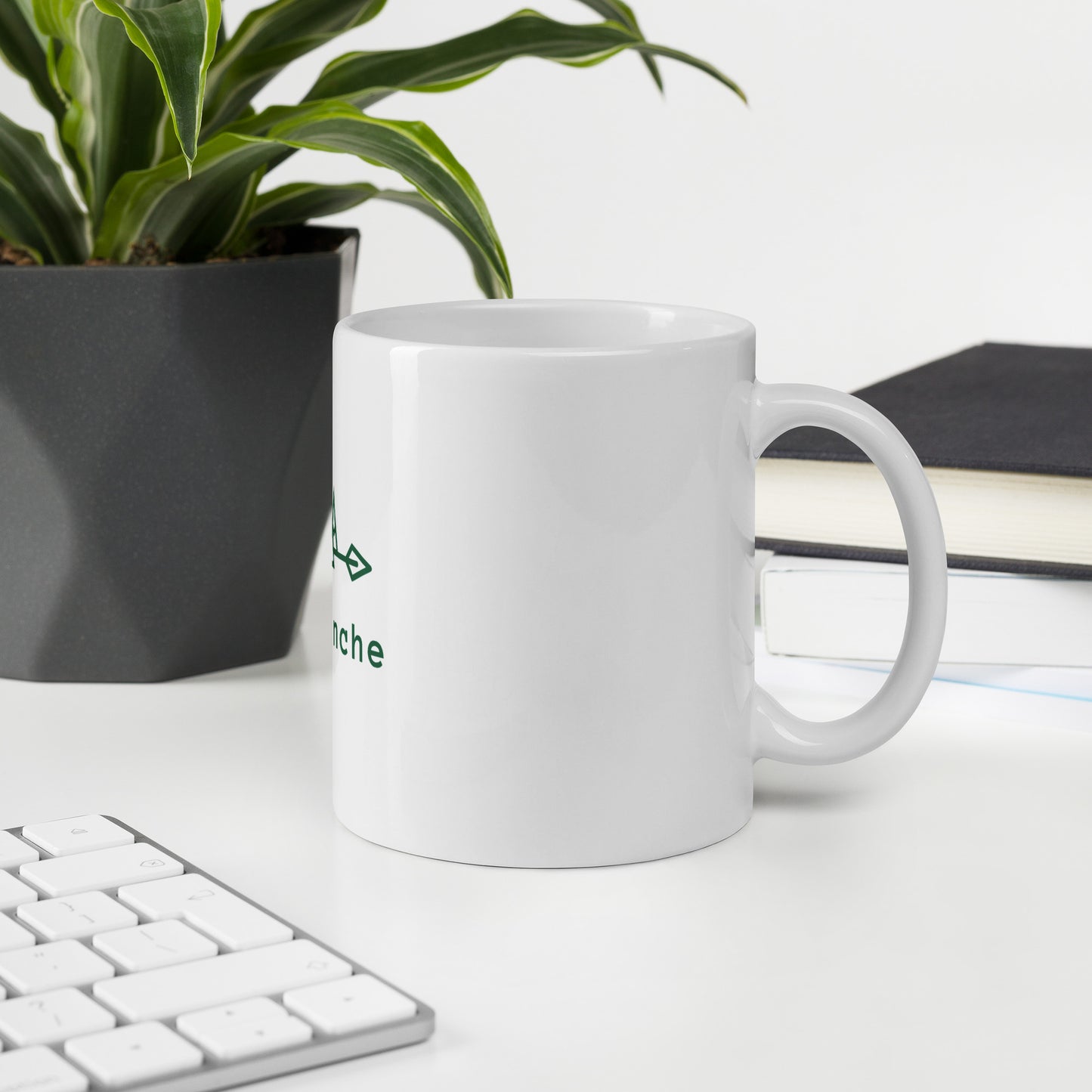 White Mug with a Central Spruce Green Avalanche Logo