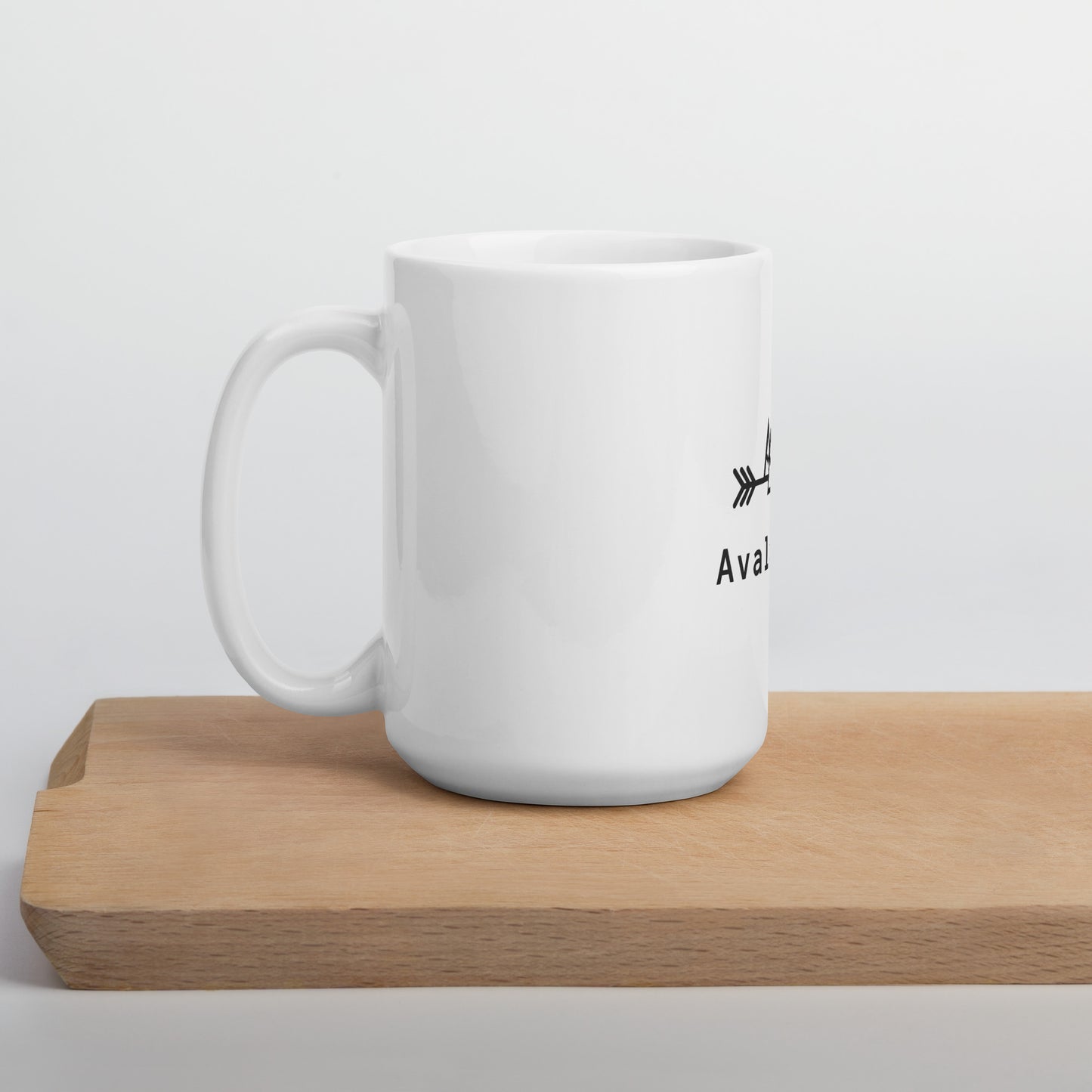 White Mug with a Central Black Avalanche Logo