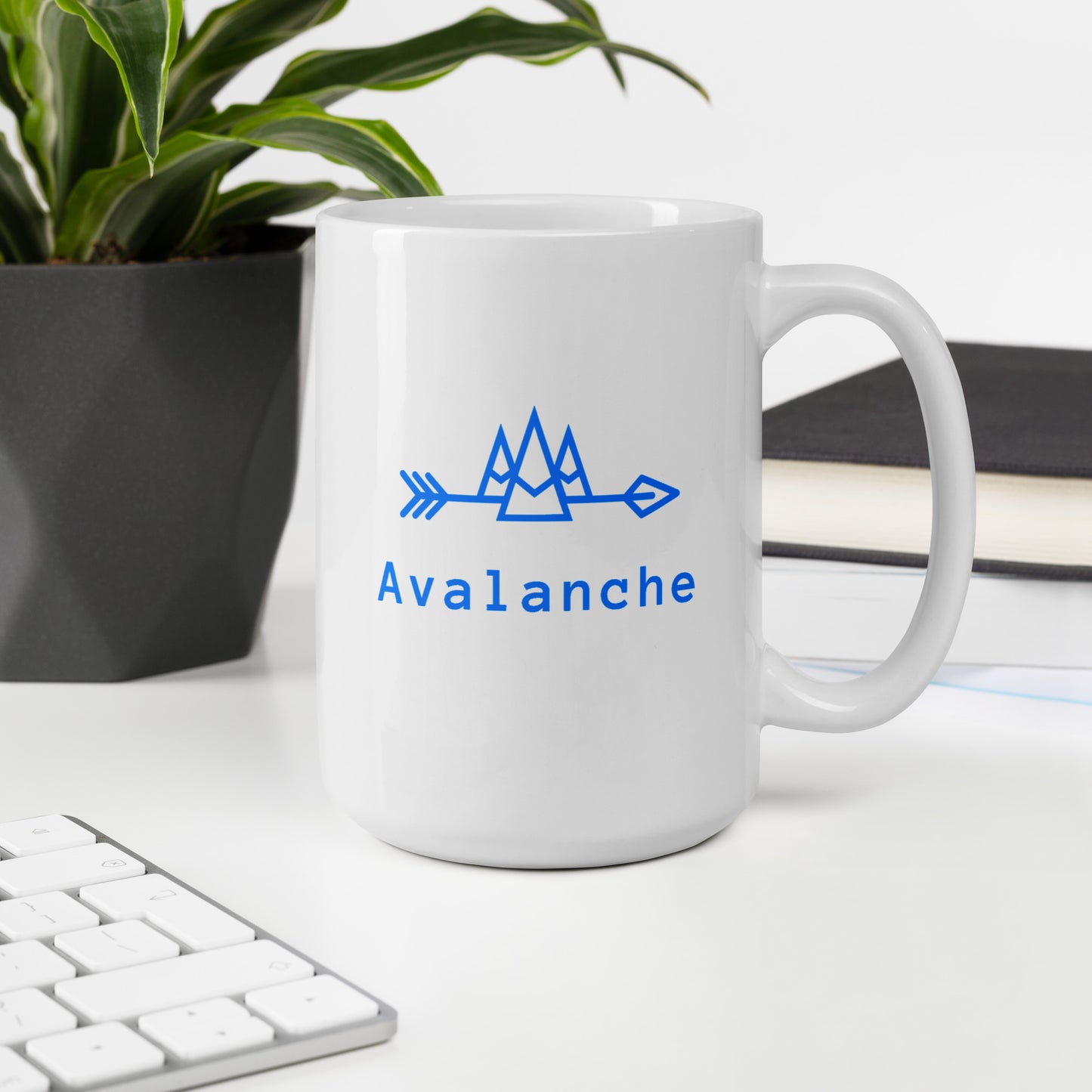 White Mug with Blue Avalanche Logos