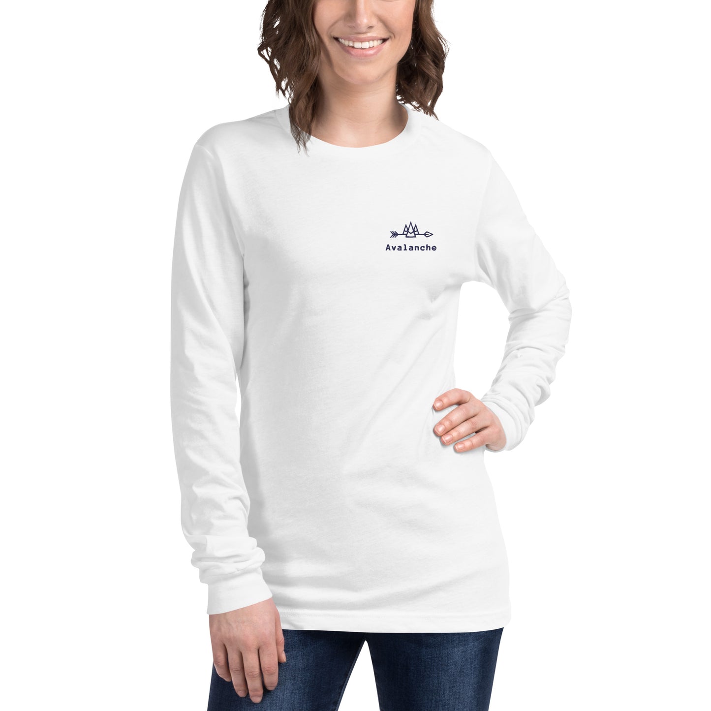 Unisex Long Sleeve Tee with a Navy Logo