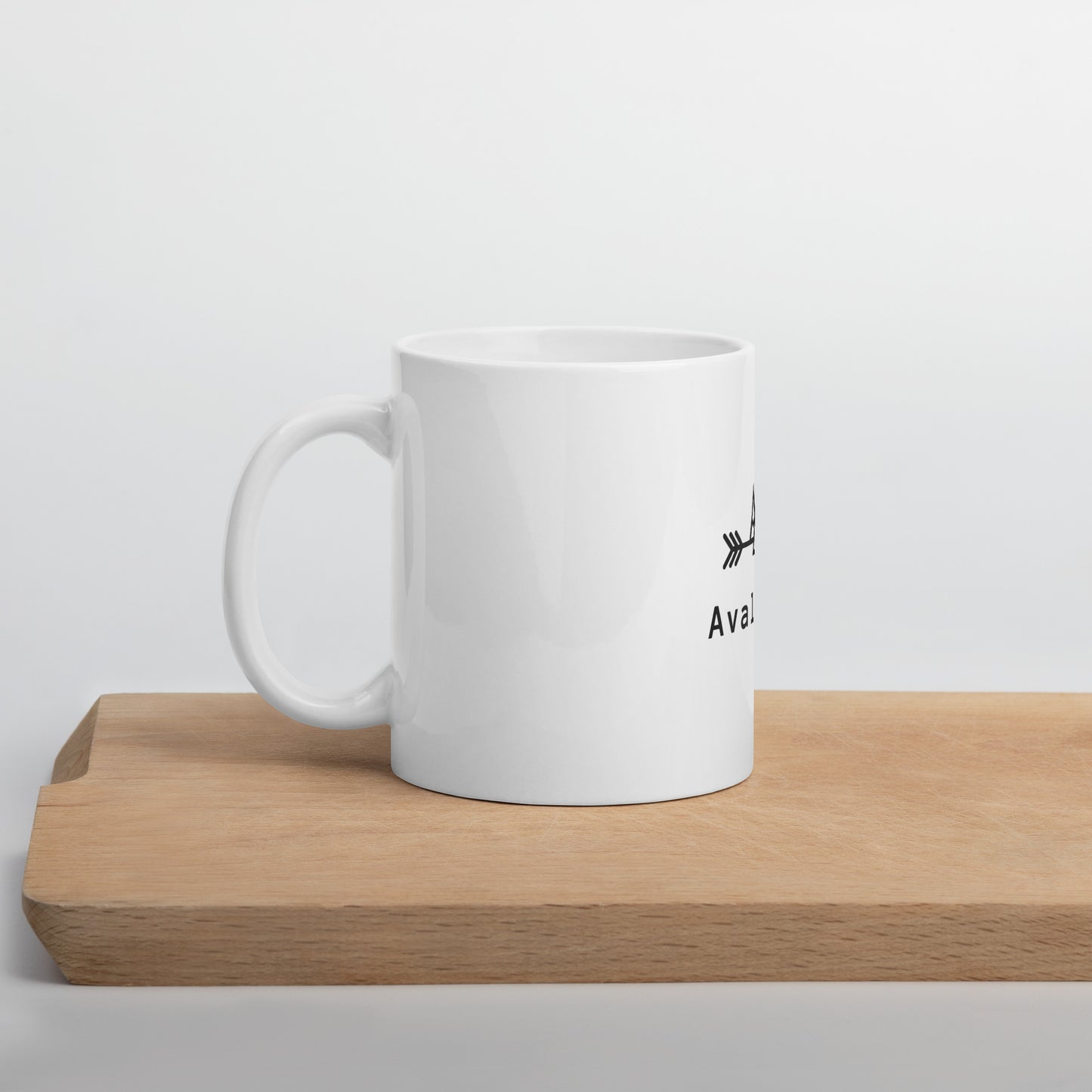 White Mug with a Central Black Avalanche Logo