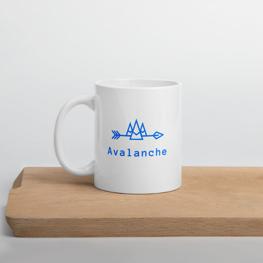 White Mug with Blue Avalanche Logos