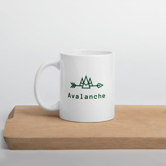 White Mug with Spruce Green Avalanche Logos