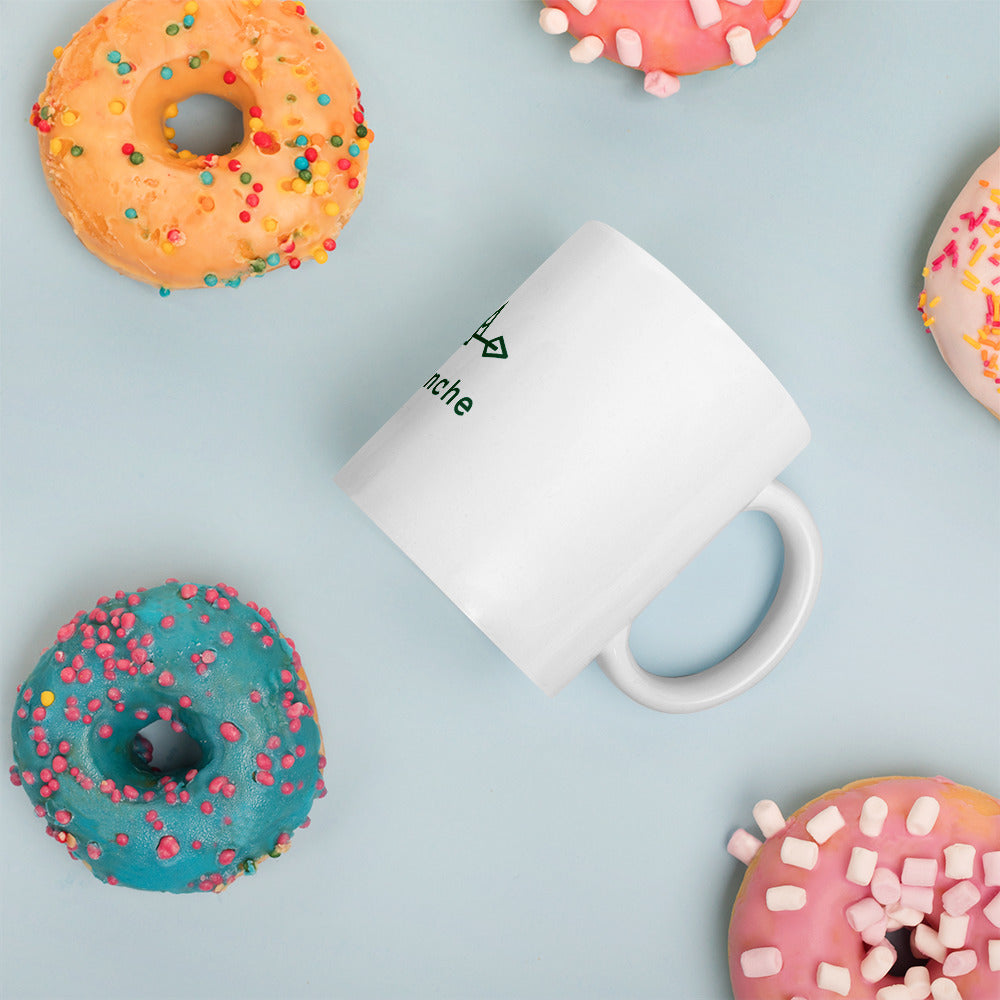 White Mug with  a Central Spruce Green Avalanche Logo