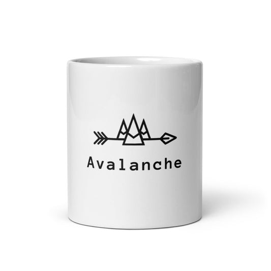 White Mug with a Central Black Avalanche Logo