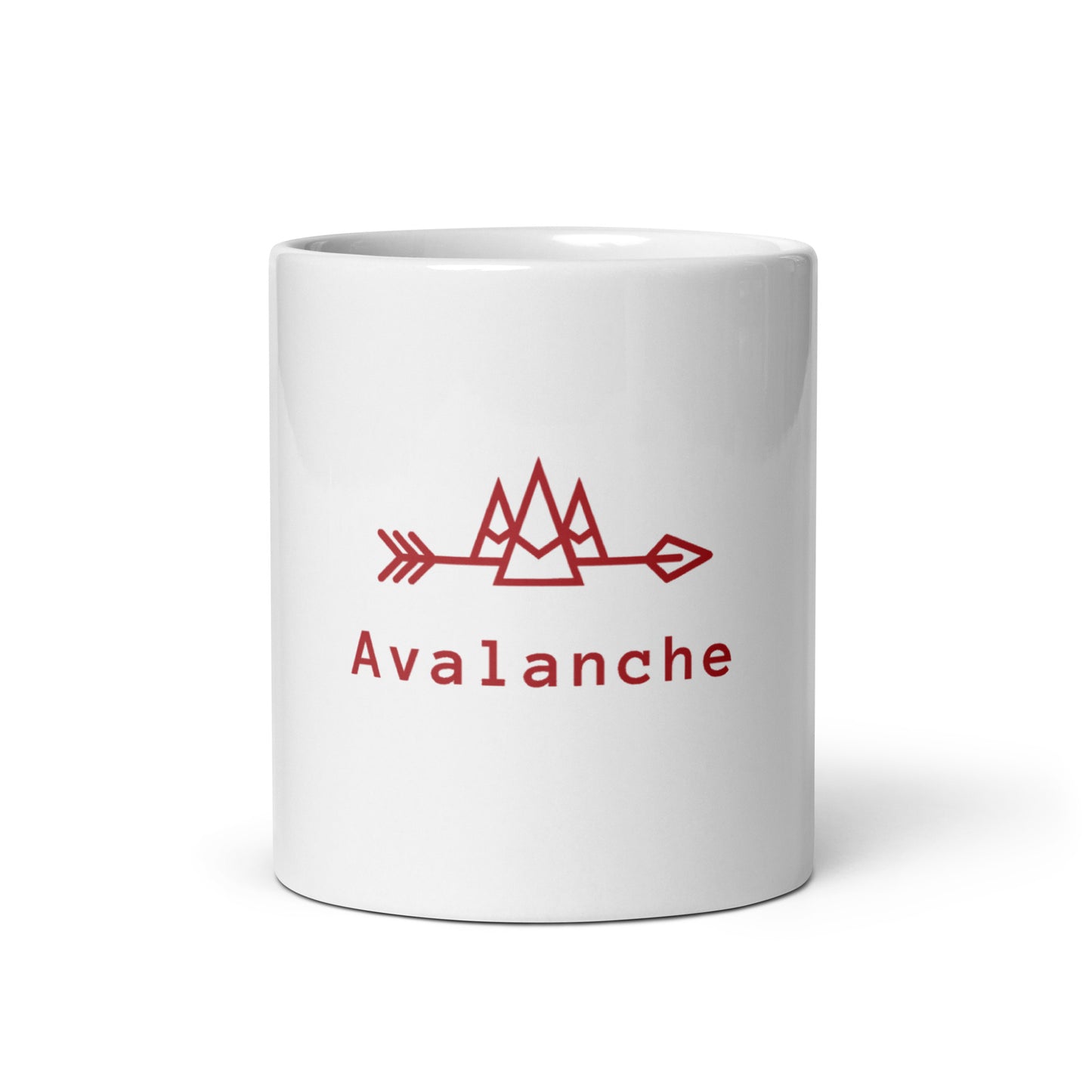 White Mug with a Central Red Avalanche Logo