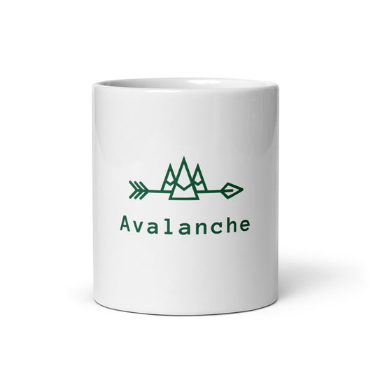 White Mug with  a Central Spruce Green Avalanche Logo