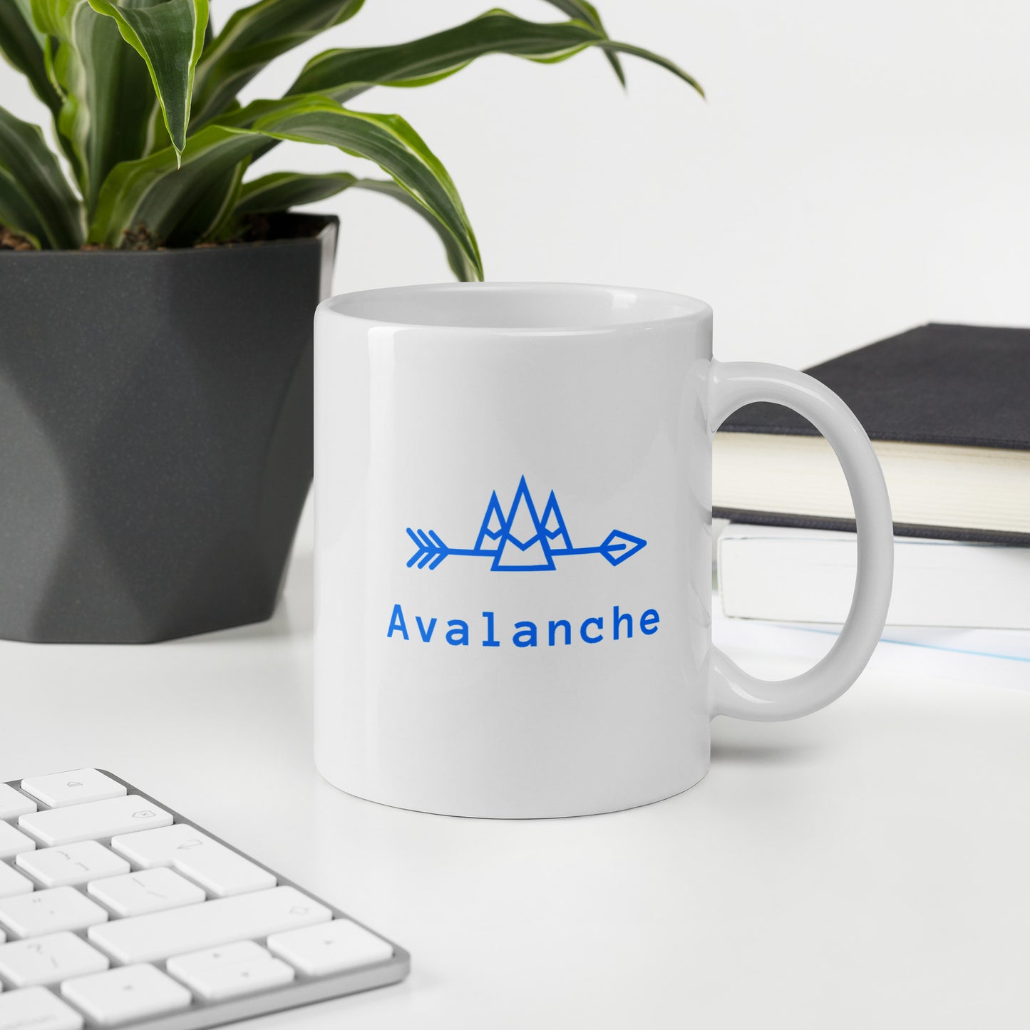 White Mug with Blue Avalanche Logos