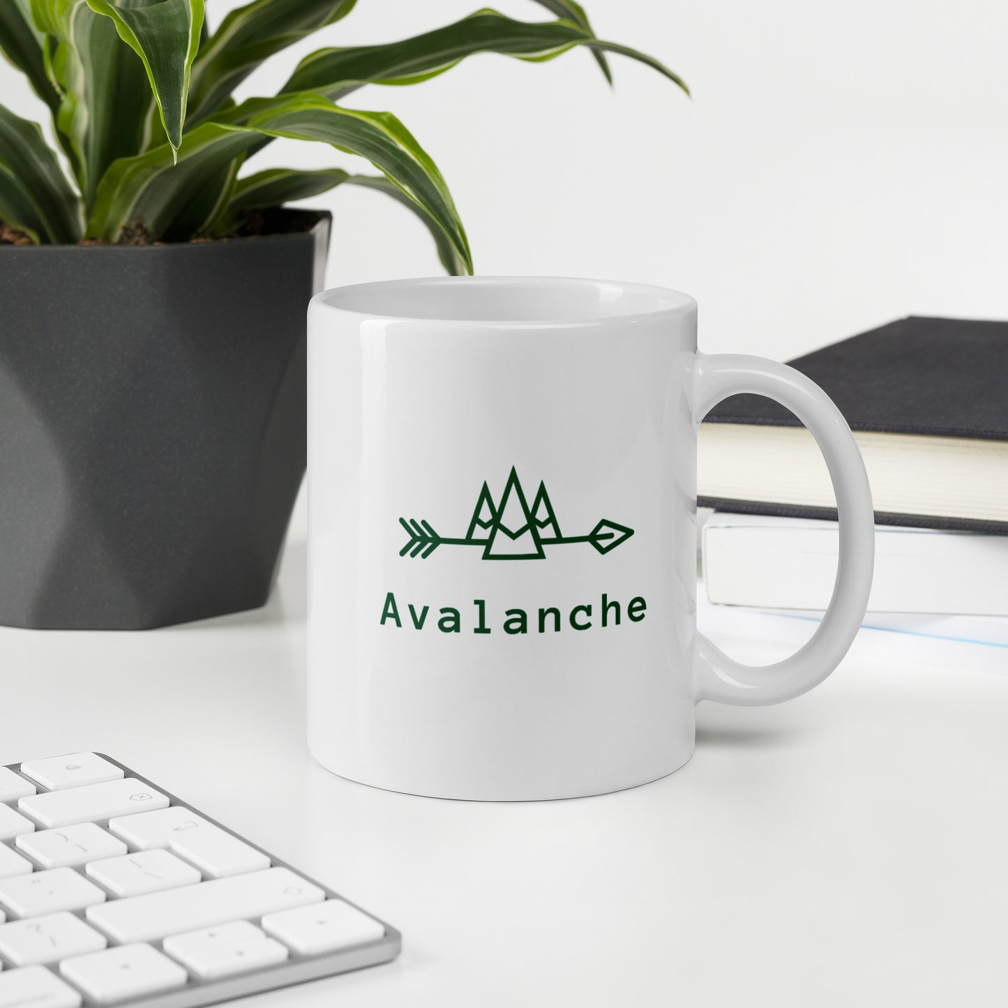 White Mug with Spruce Green Avalanche Logos