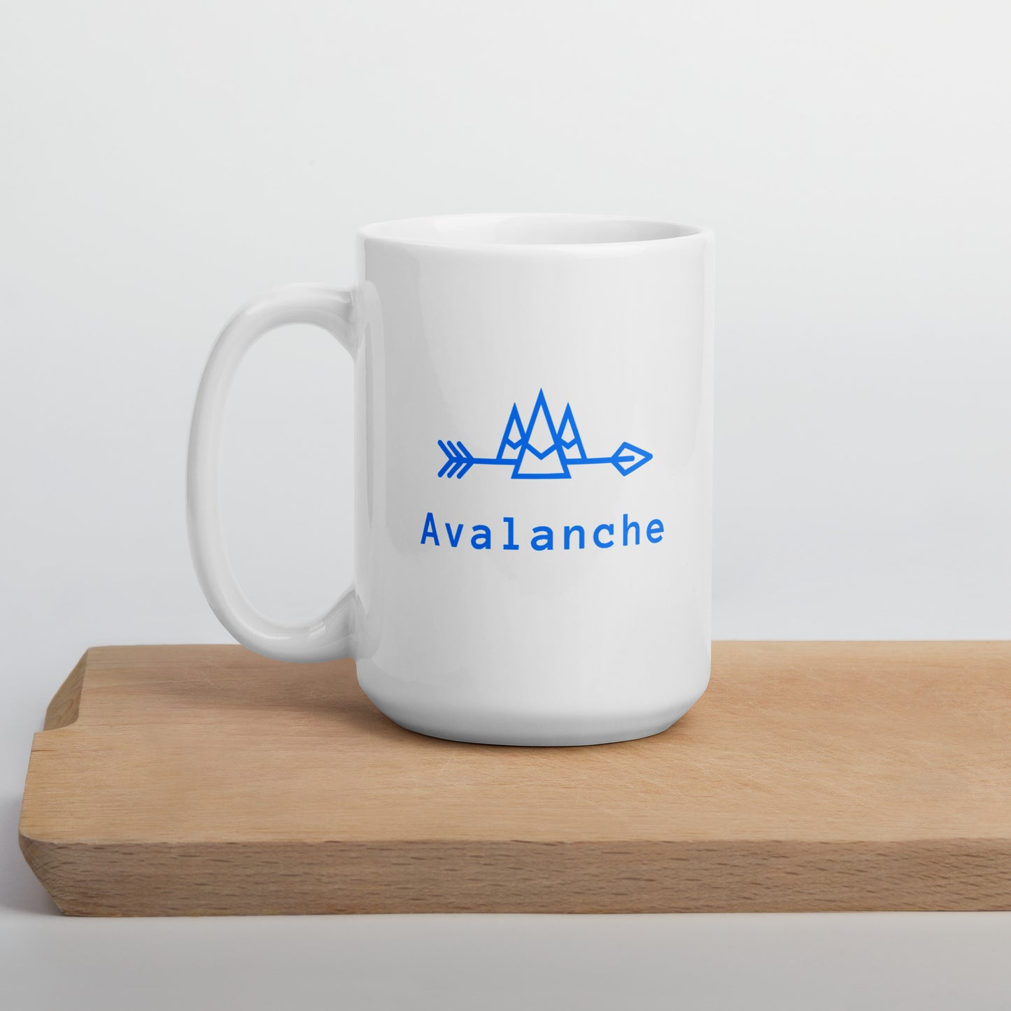 White Mug with Blue Avalanche Logos