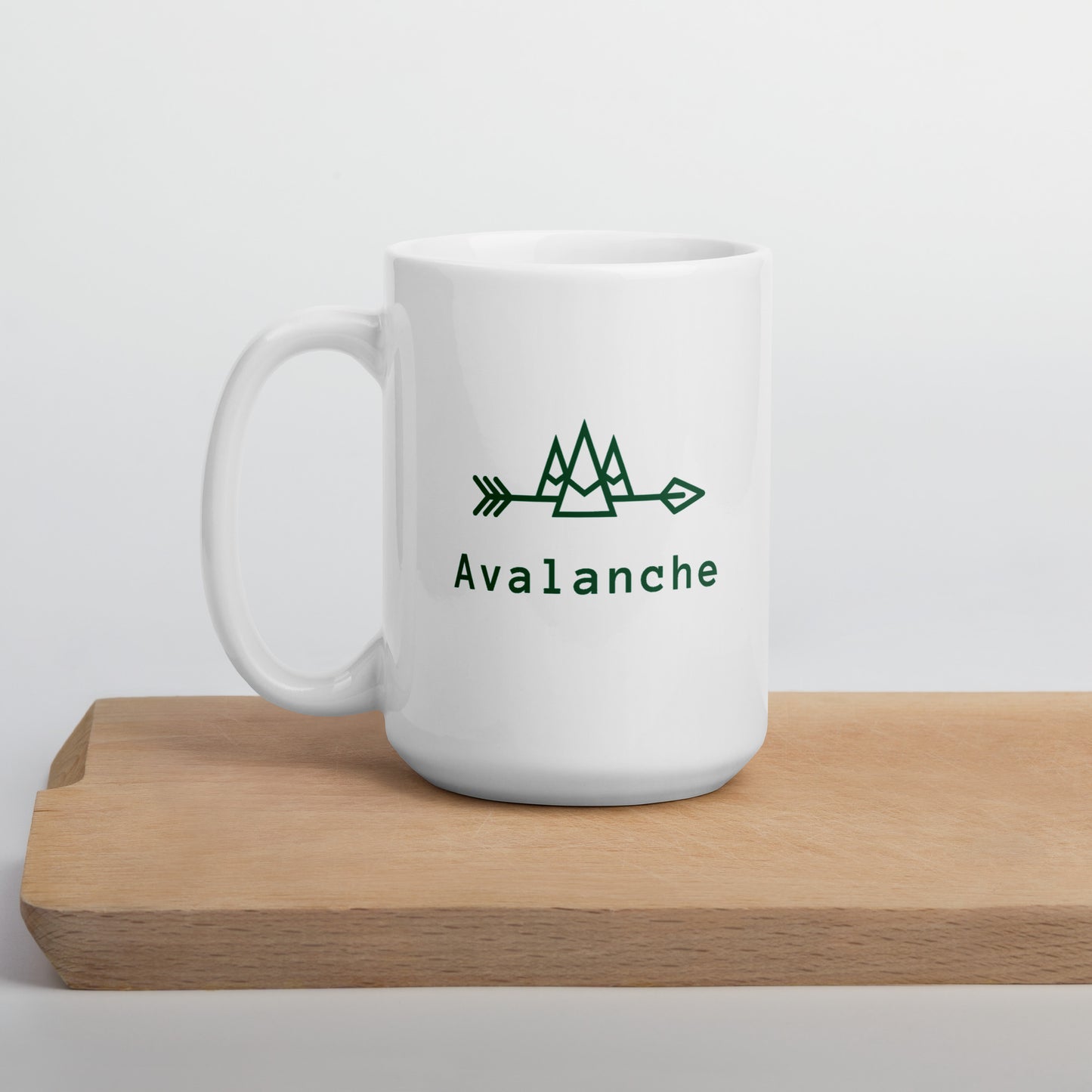 White Mug with Spruce Green Avalanche Logos