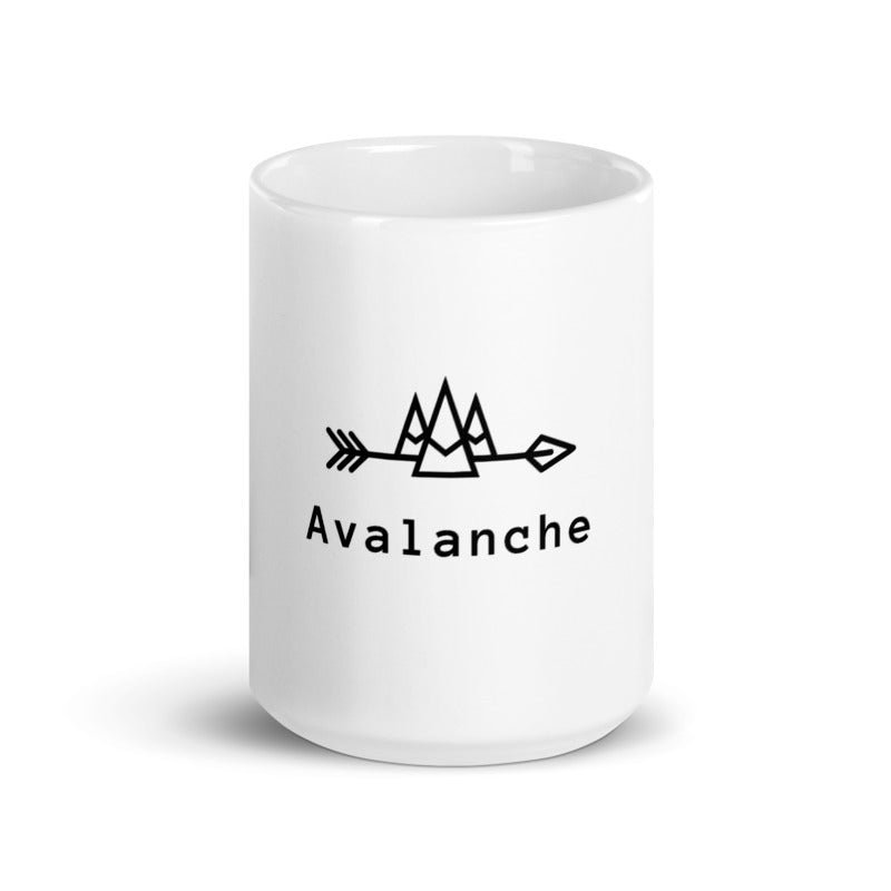 White Mug with a Central Black Avalanche Logo