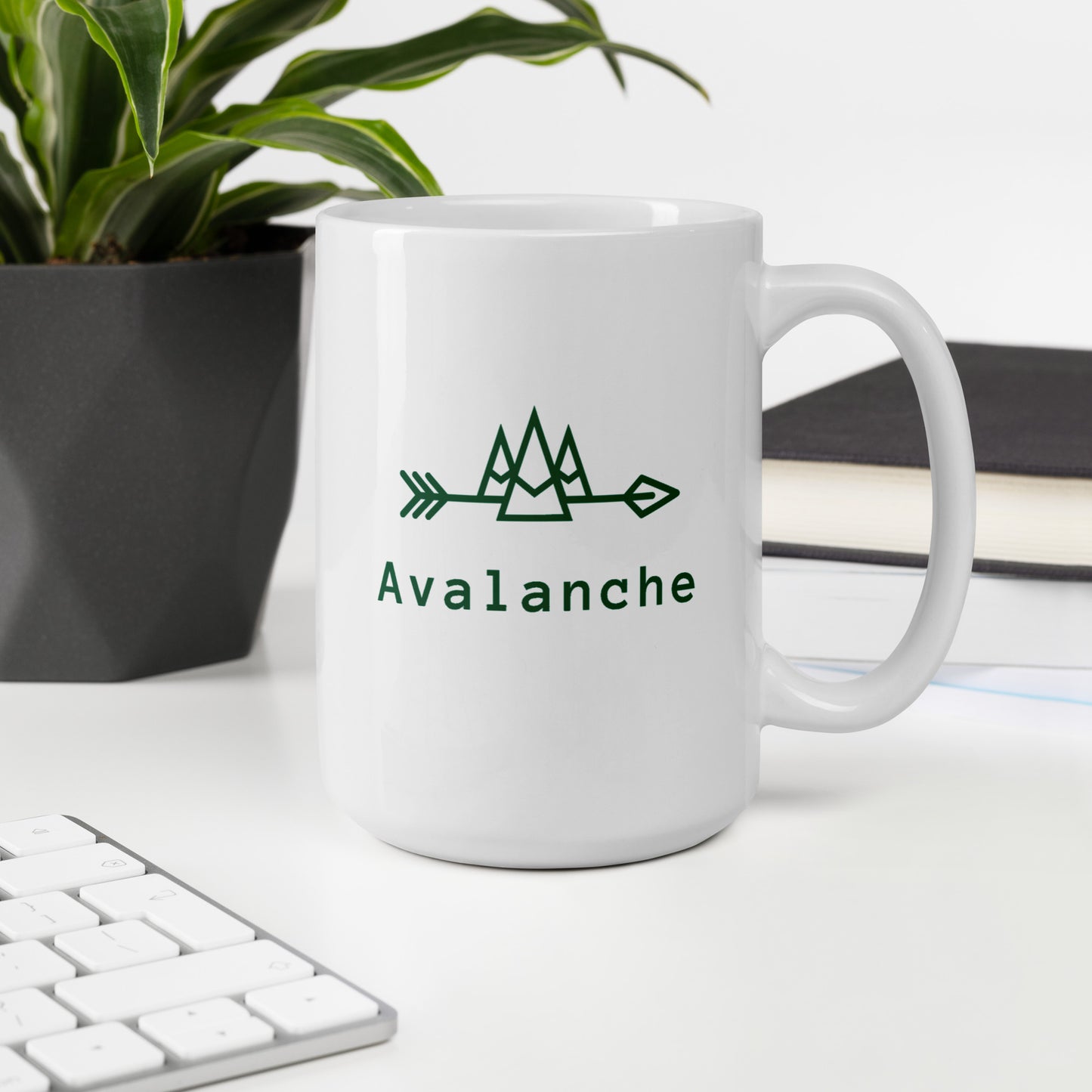 White Mug with Spruce Green Avalanche Logos